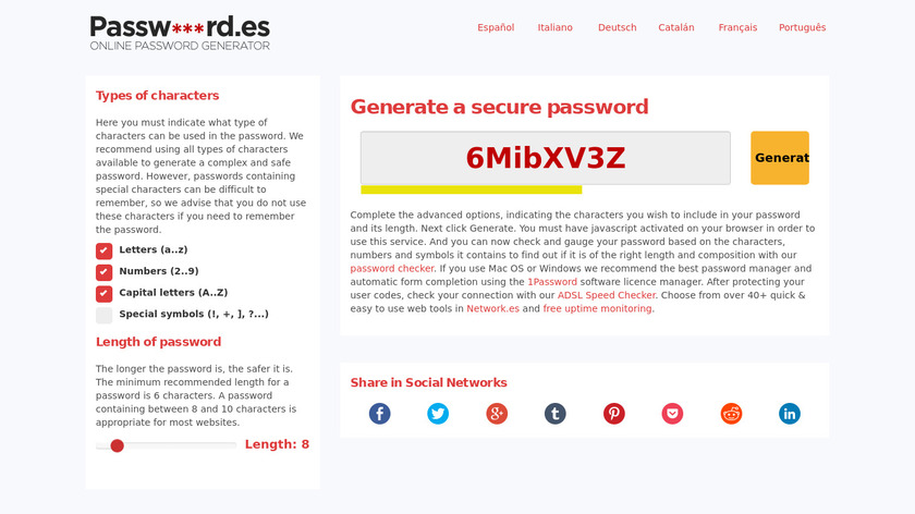 Password.es Landing Page