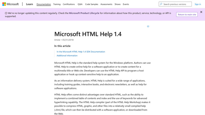 Microsoft HTML Help Landing Page