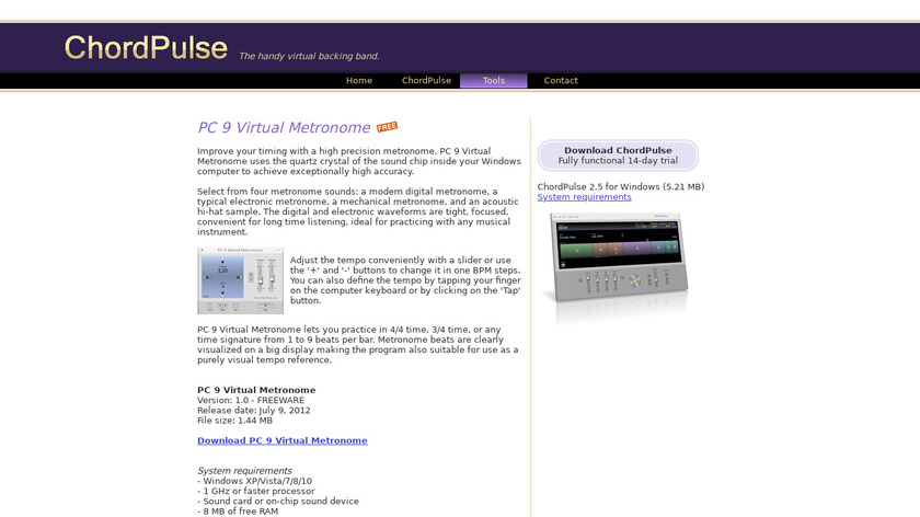 PC 9 Virtual Metronome Landing Page