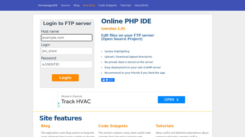 Online PHP IDE Landing Page