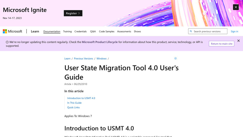 User State Migration Tool Landing Page