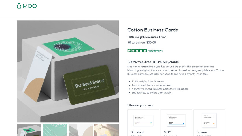 Cotton Business Cards by MOO Landing Page