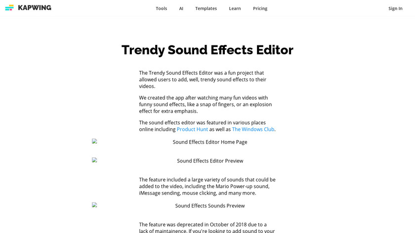 Trendy Sound Effect Editor Landing Page