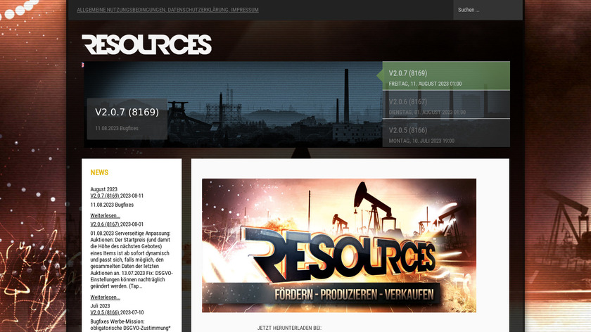 Resources Game Landing Page