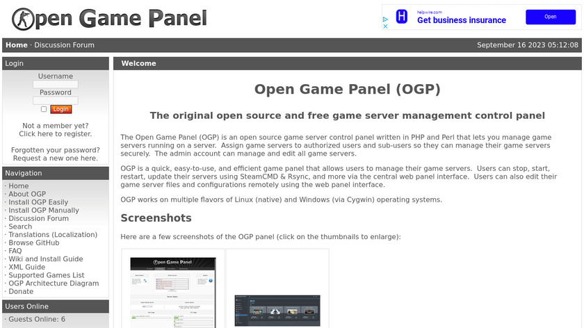 Open Game Panel Landing Page