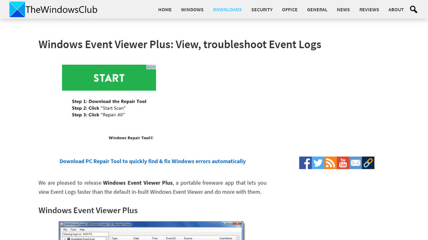 Windows Event Viewer Plus Landing Page