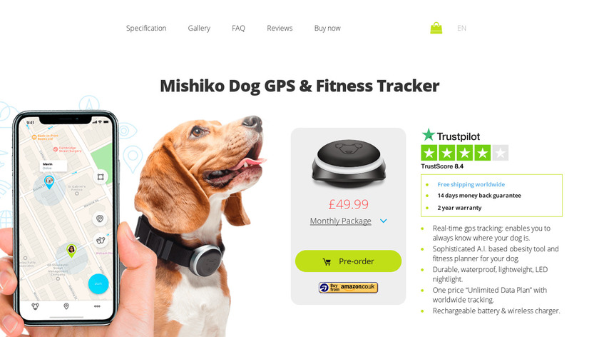 lightweight fitness planner for your dog Real time gps tracking Mishiko Dog GPS & Fitness Tracker durable waterproof LED nightlight- White