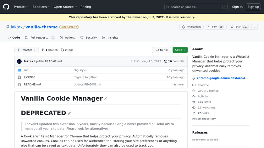 Vanilla Cookie Manager Landing Page