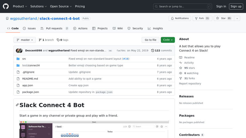 Slack Connect 4 Bot Landing Page