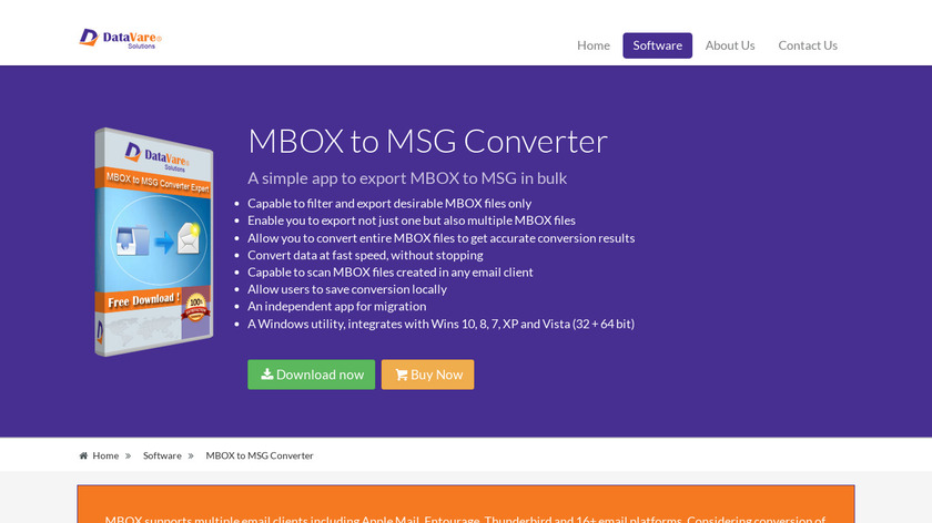 DataVare MBOX to MSG Converter Landing Page