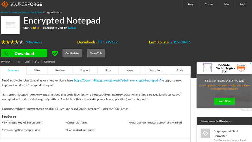 Encrypted Notepad Landing Page