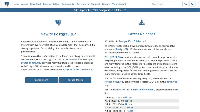 PostgreSQL Landing Page