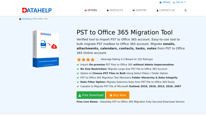 DataHelp PST to Office 365 Landing Page