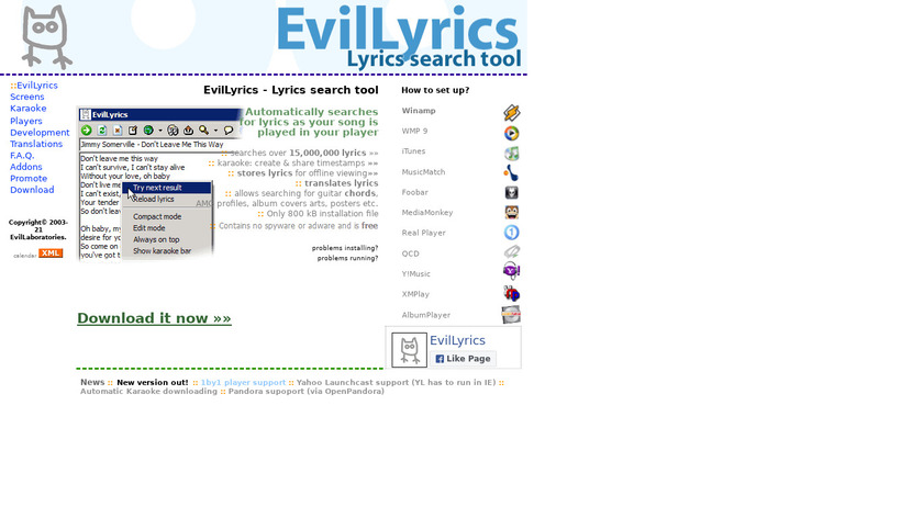 EvilLyrics Landing Page