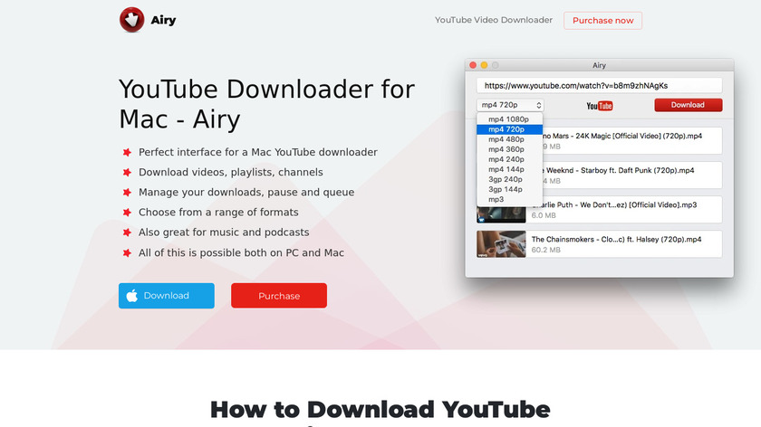 Airy YouTube Downloader Landing Page