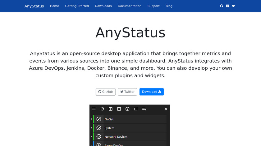 AnyStatus extension for Visual Studio Landing Page