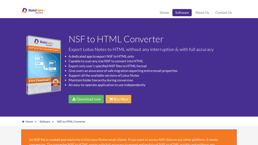 DataVare NSF to HTML Converter Landing Page