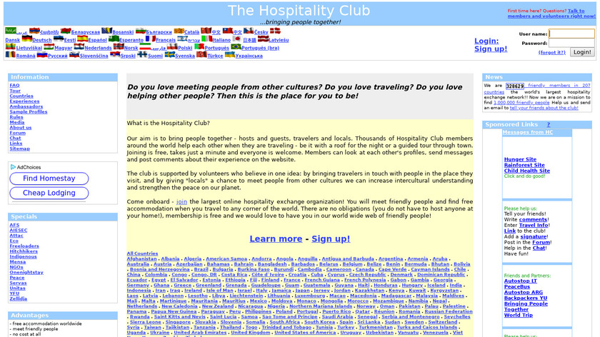 Hospitality Club Landing Page