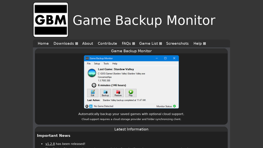 Game Backup Monitor Landing Page