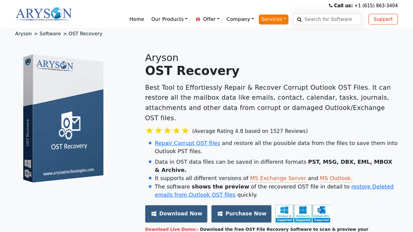 Aryson OST Recovery Landing Page