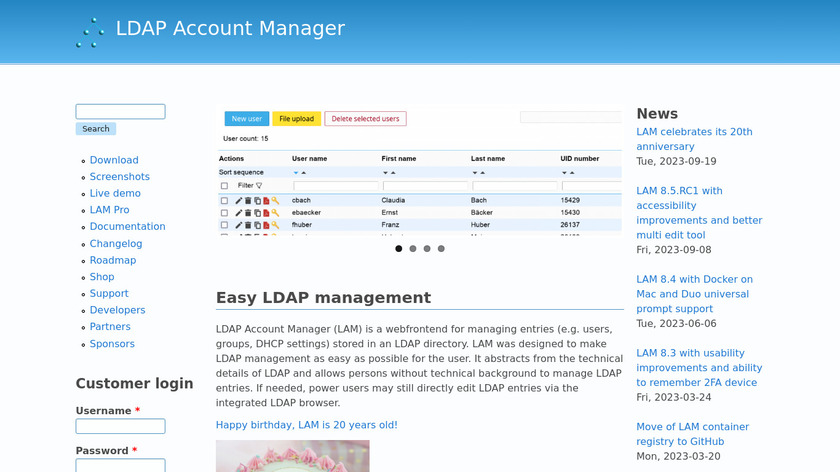 LDAP Account Manager Landing Page