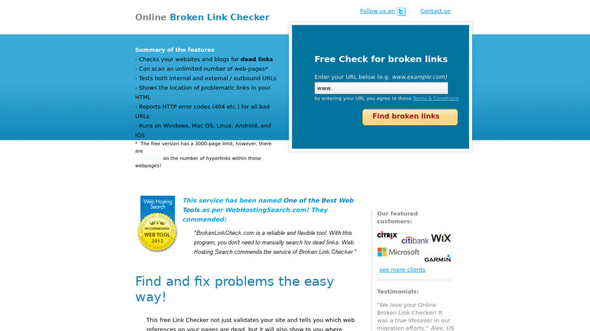 BrokenLinkCheck Landing Page