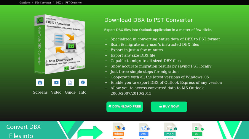 GainTools DBX to PST Converter Landing Page