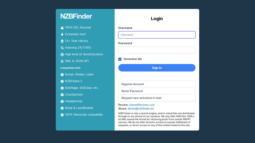 NZBFinder Landing Page