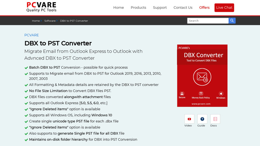 PCVARE DBX to PST Converter Landing Page