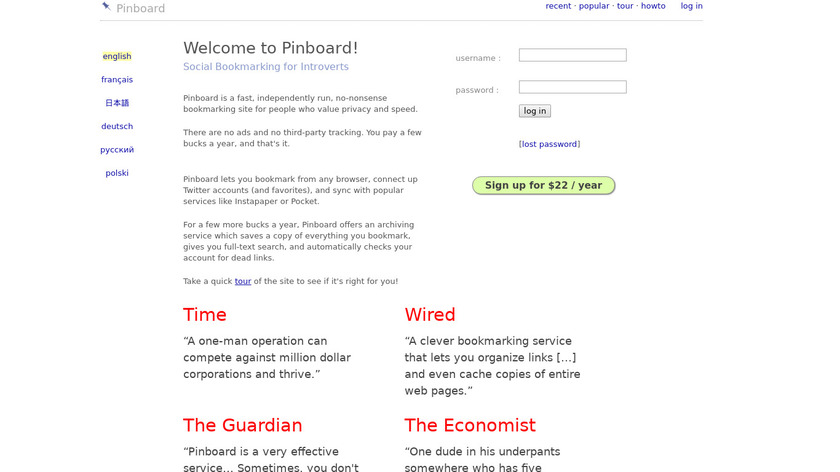Pinboard Landing Page
