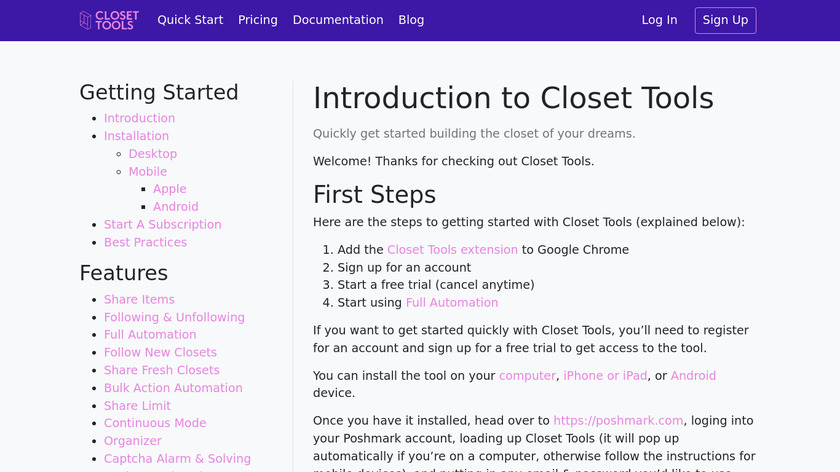 Closet Assistant by ClosetTools Landing Page