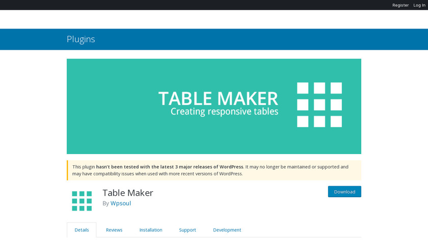 Table maker Landing Page