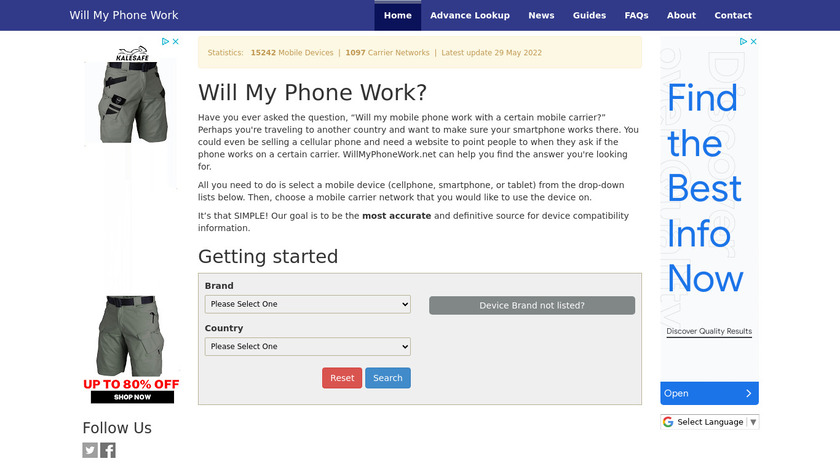 Will my phone work Landing Page
