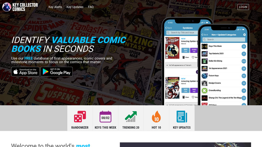 Key Collector Comics Mobile App Landing Page