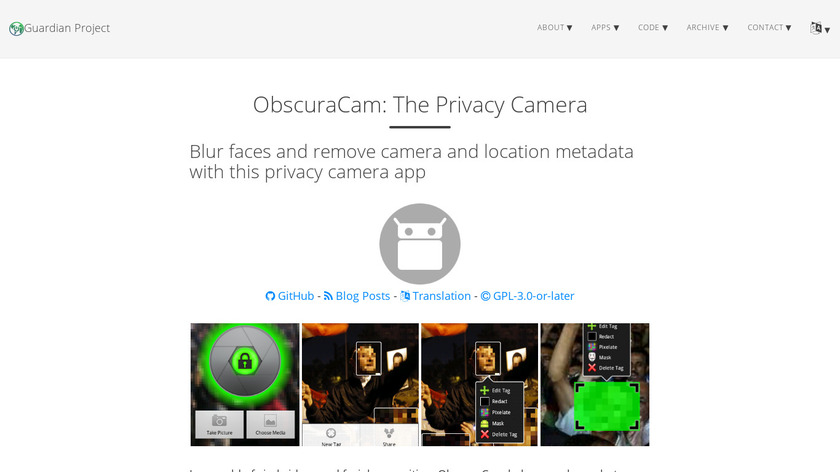 ObscuraCam Landing Page
