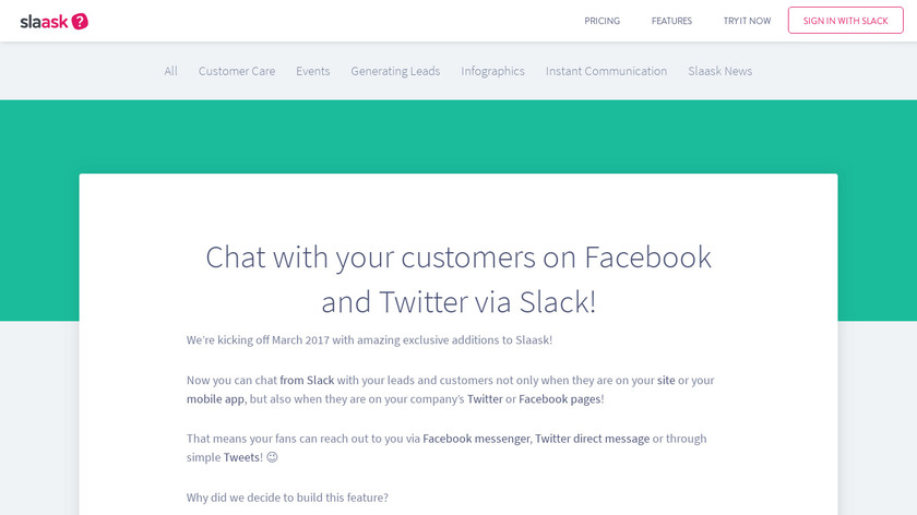 Slaask for Social Networks Landing Page