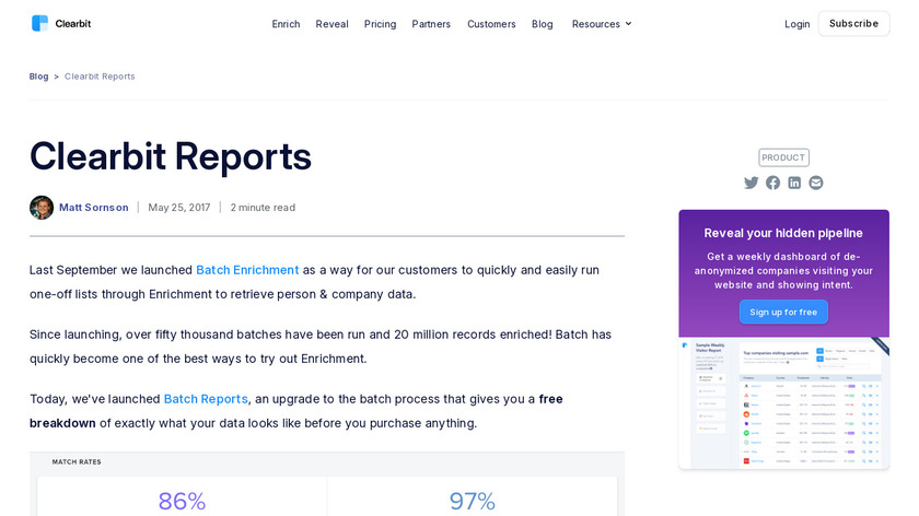 Clearbit Reports Landing Page