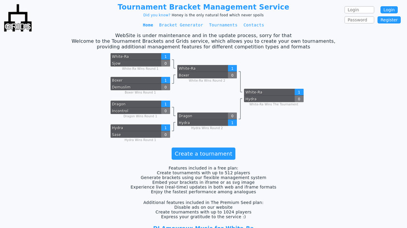 Tournament Bracket Management Service Landing Page