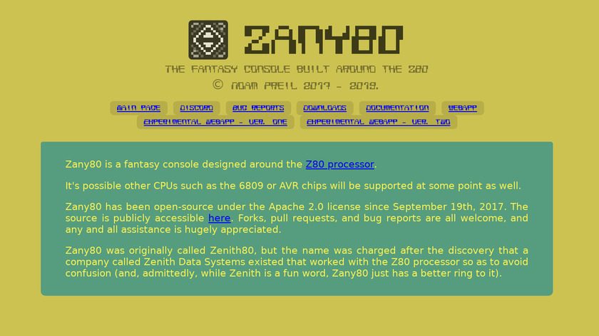 Zany80 Landing Page