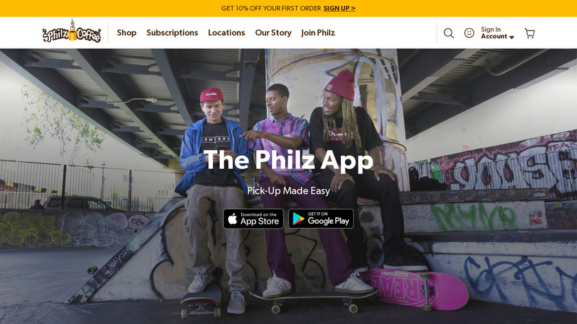 Philz Coffee app Landing Page