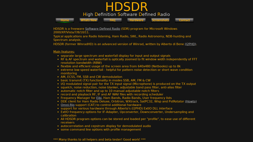 HDSDR Landing Page