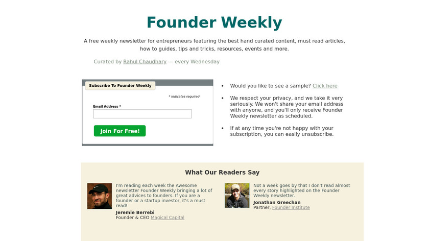 Founder Weekly Landing Page