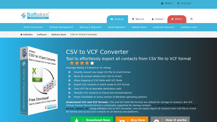Softaken CSV to VCF Converter Landing Page