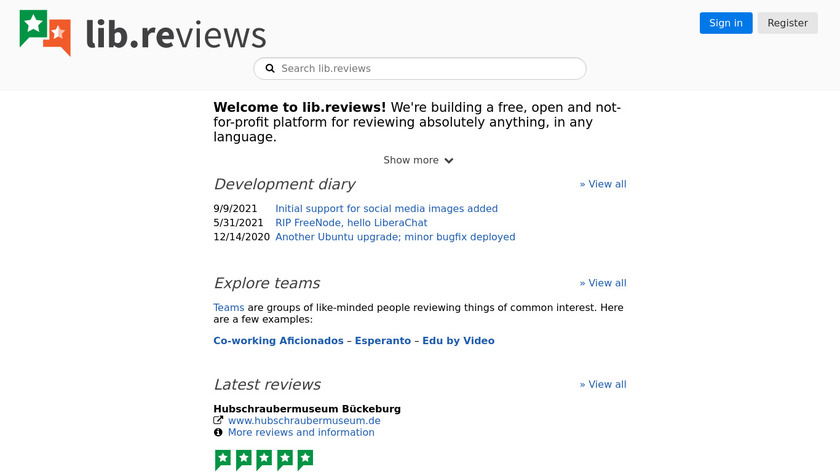 lib.reviews Landing Page