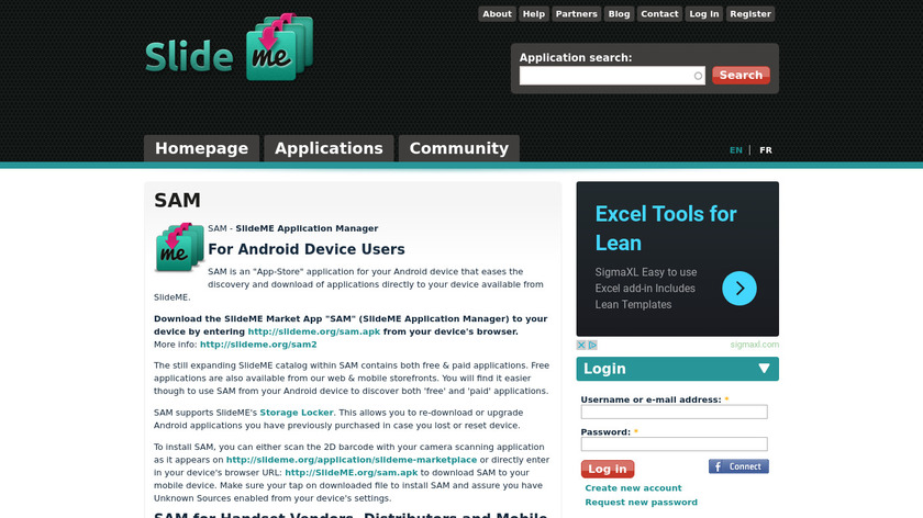 SAM - SlideME Application Manager Landing Page