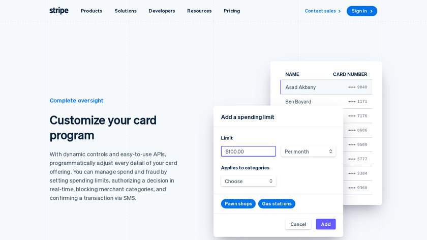 Stripe Issuing Landing Page