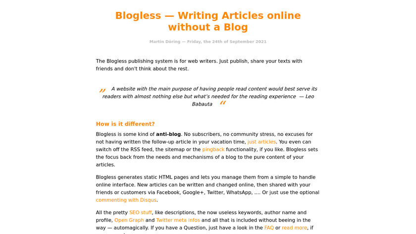 Blogless Landing Page