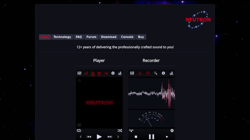 Neutron Music Player Landing Page