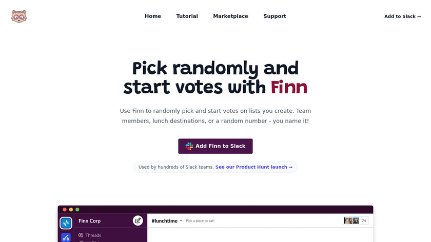 Finn Slack Bot Landing Page