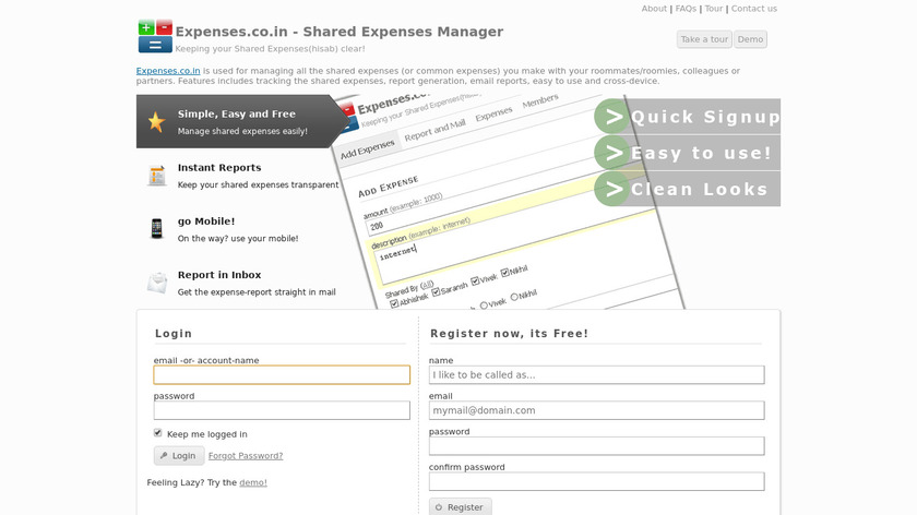Expenses.co.in Landing Page